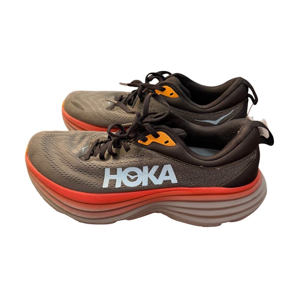 Hoka One One Mens Bondi 8 Anthracite/Castlerock/Orange Max cushion sz 9.5D